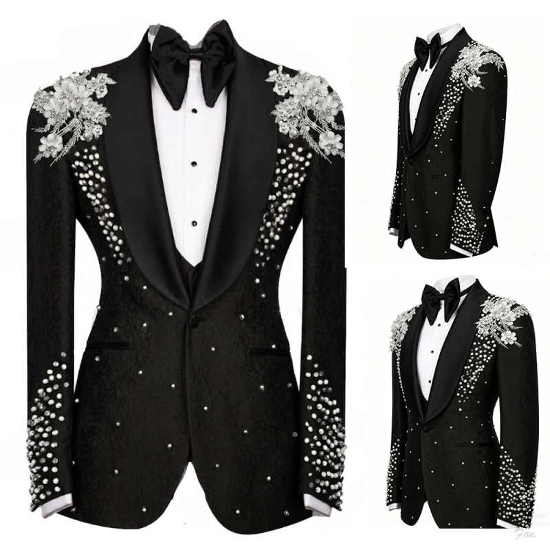 Men Formal Wear For Dinner - Sparkly Crystals Suit For Men Shawl