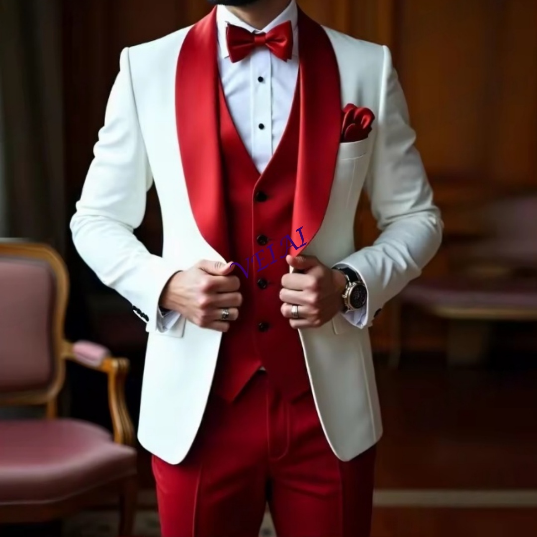 Men Formal Wear Wedding - CustomizedNew White And Red Men Suit
