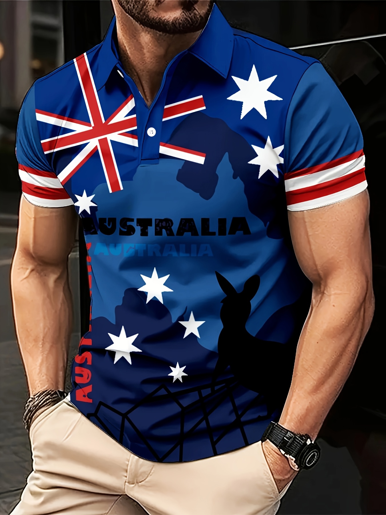 Men Formal Wear For Summer - Summer Australian Flag Kangaroo Patchwork Print,