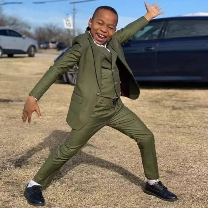 Formal Wear For Men Kids - Green Boys Suit Set Wedding 3