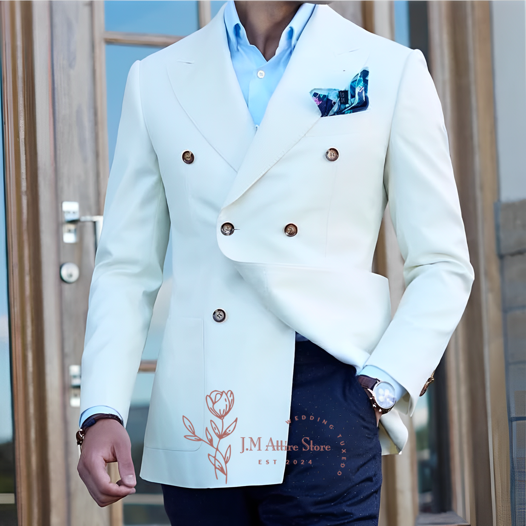 Men Formal Wear For Dinner - Elegant white men's suit jacket peak