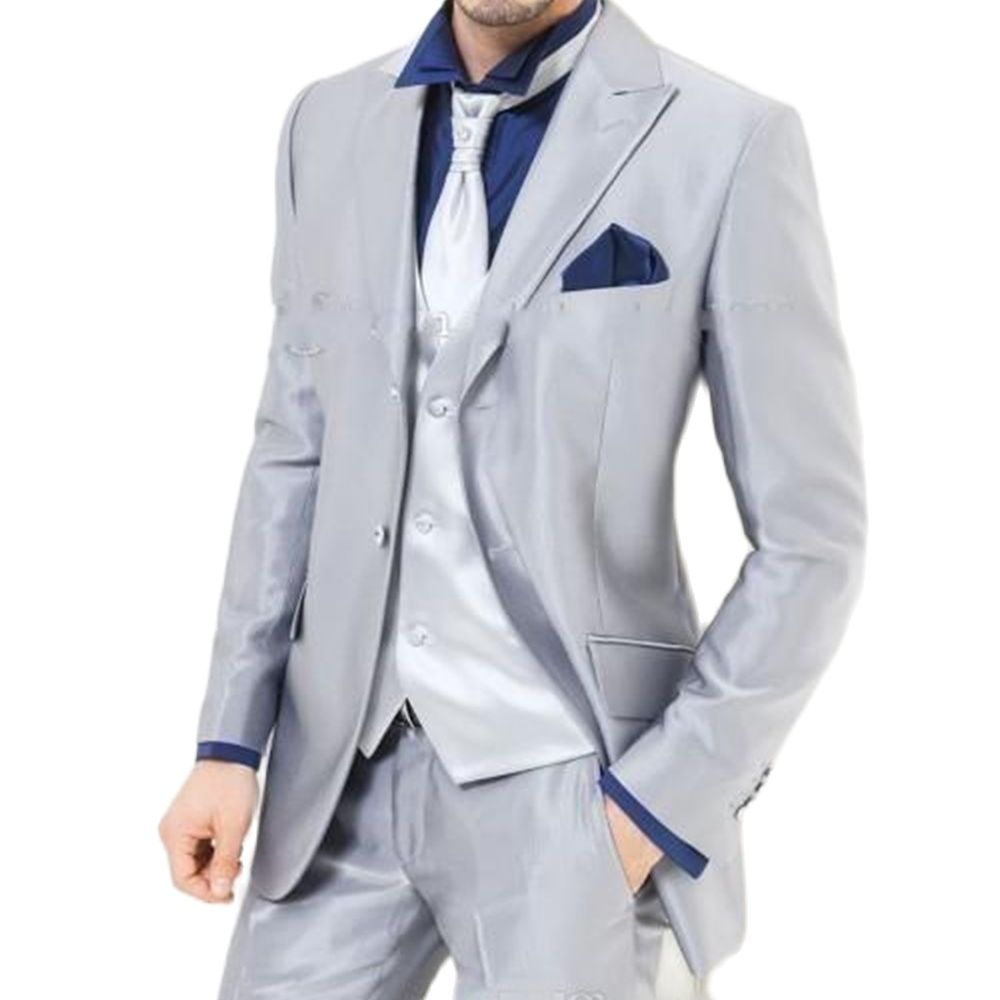 Custom Made Silver Shiny Satin - Men Formal Wear For Dinner 리뷰 및 가격