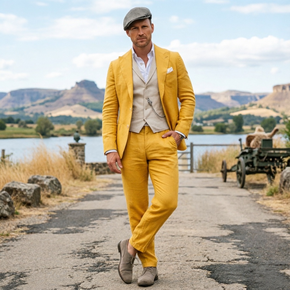 Sage Green Linen Men 3 Piece S - Men Formal Wear For Summer 리뷰 및 가격