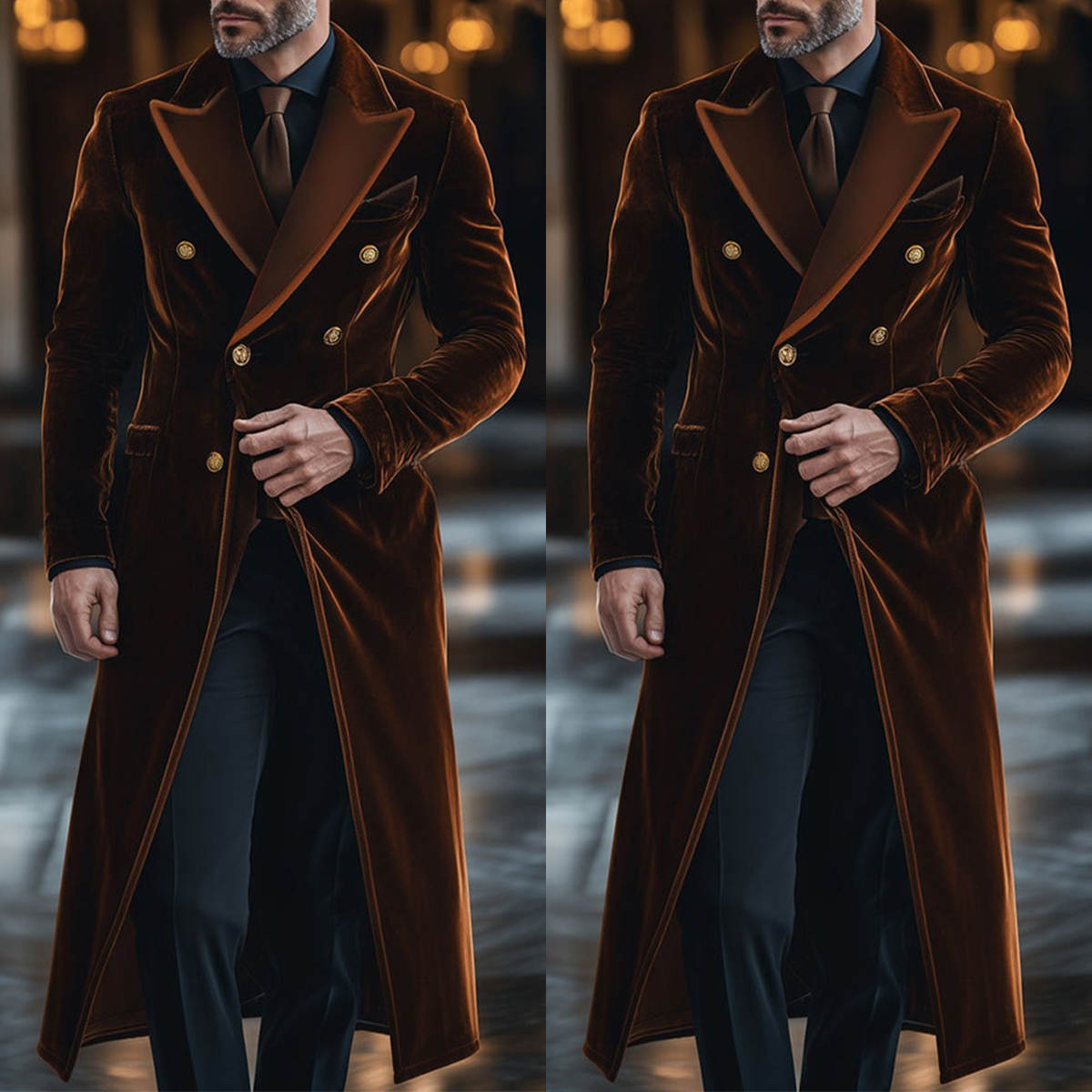 Brown Velvet Men Long Coat Pea - Men'S Formal Wear Waistcoat 리뷰 및 가격