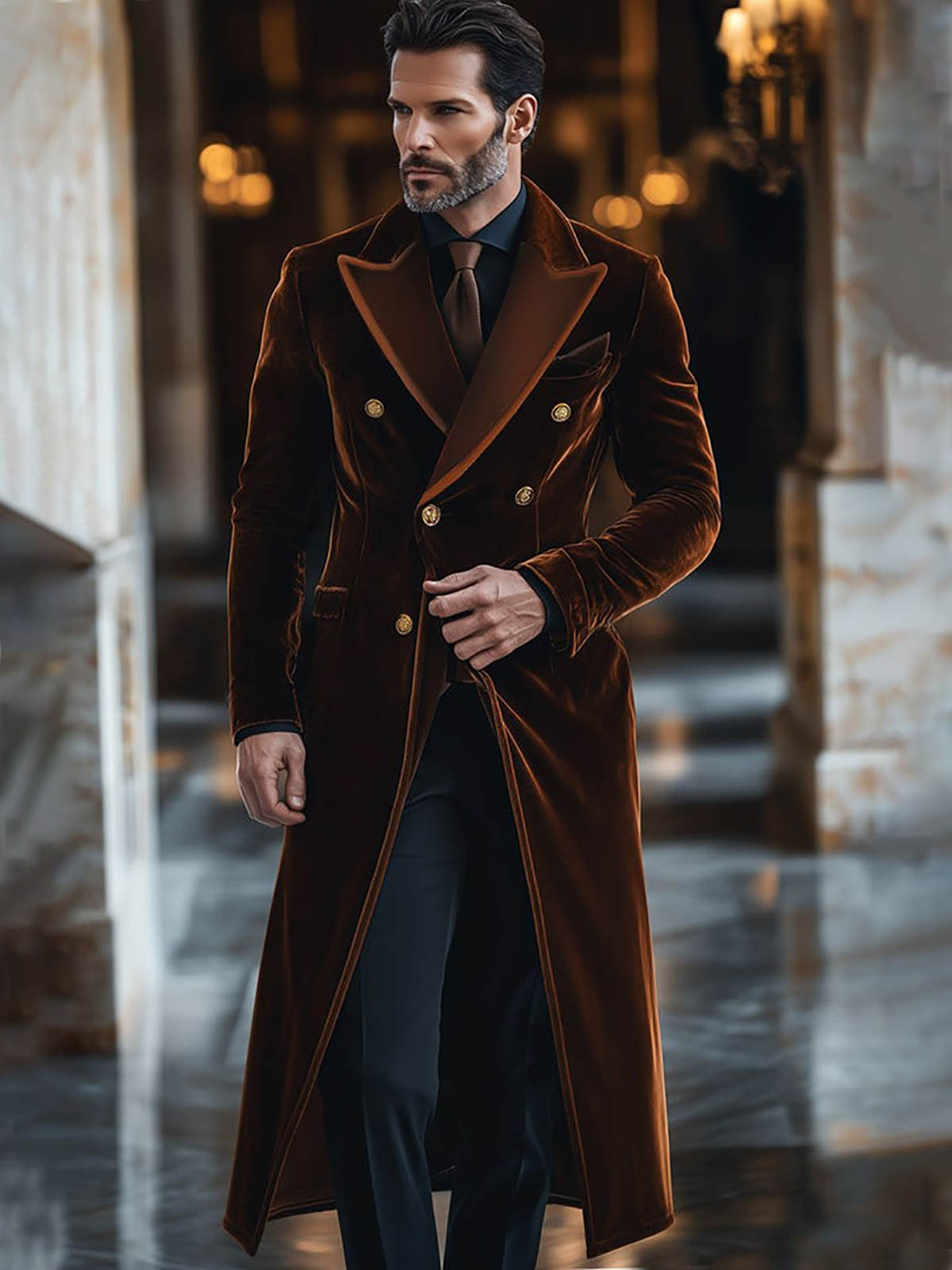 Brown Velvet Men Long Coat Pea - Men'S Formal Wear Waistcoat 리뷰 및 가격