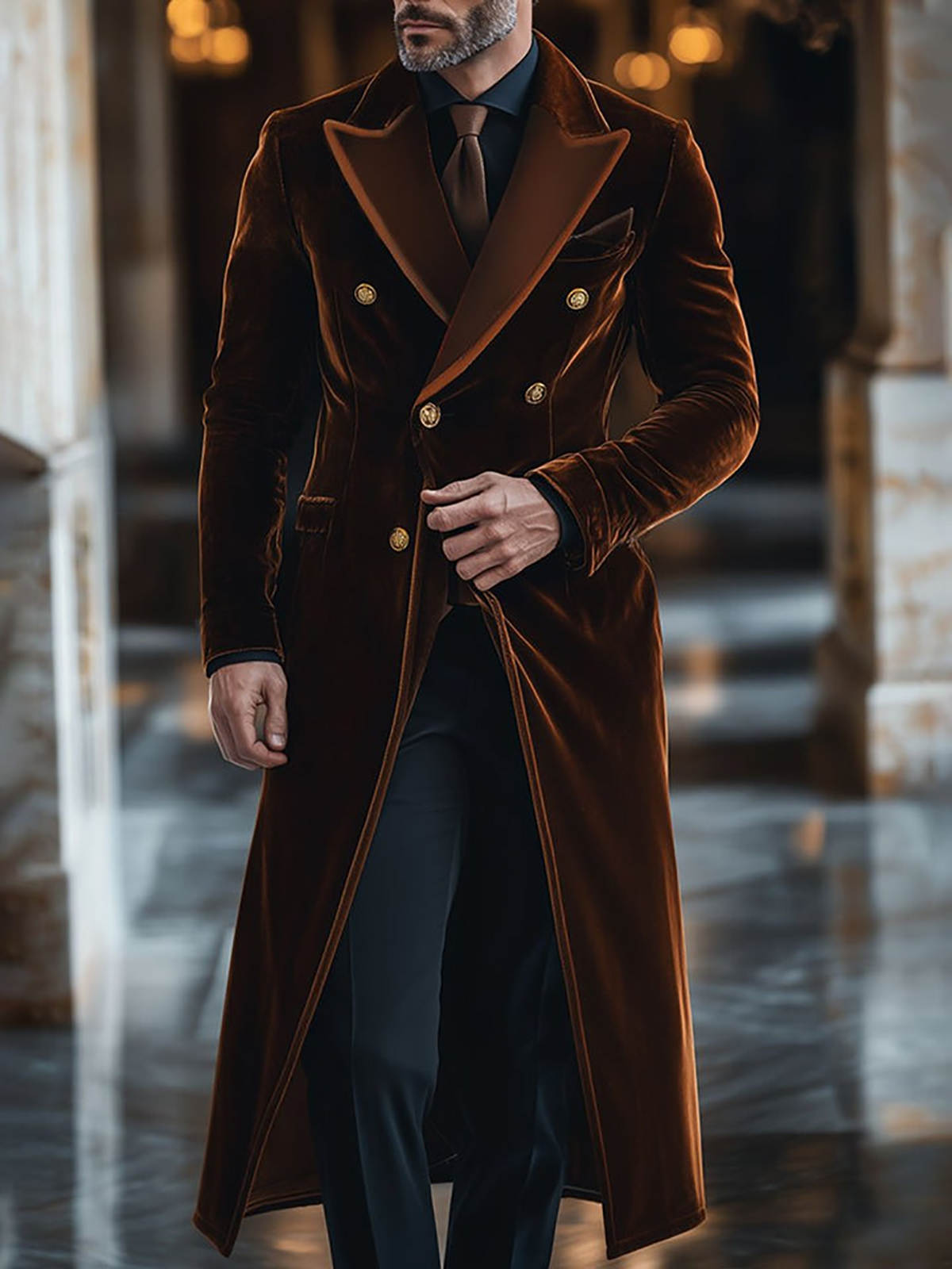 Brown Velvet Men Long Coat Pea - Men'S Formal Wear Waistcoat 리뷰 및 가격