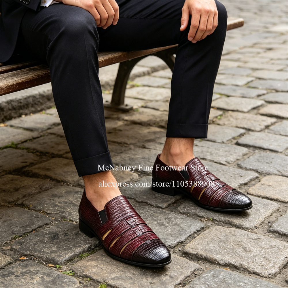 Breathable Cutout Burgundy Bla - Men Formal Wear Wedding 리뷰 및 가격