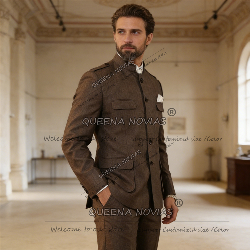 Classic Brown Suits Men Safari - Men'S Style Formal Wear 리뷰 및 가격