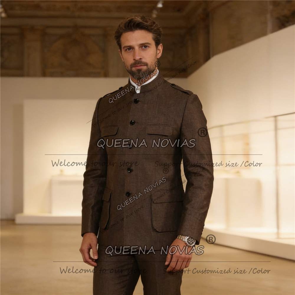 Classic Brown Suits Men Safari - Men'S Style Formal Wear 리뷰 및 가격